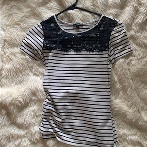 Express striped and lace tee xs